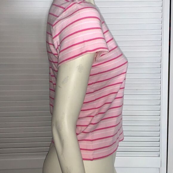 Vintage Pink Striped Stretch Ribbed Baby Tee Size Medium - Picture 8 of 12
